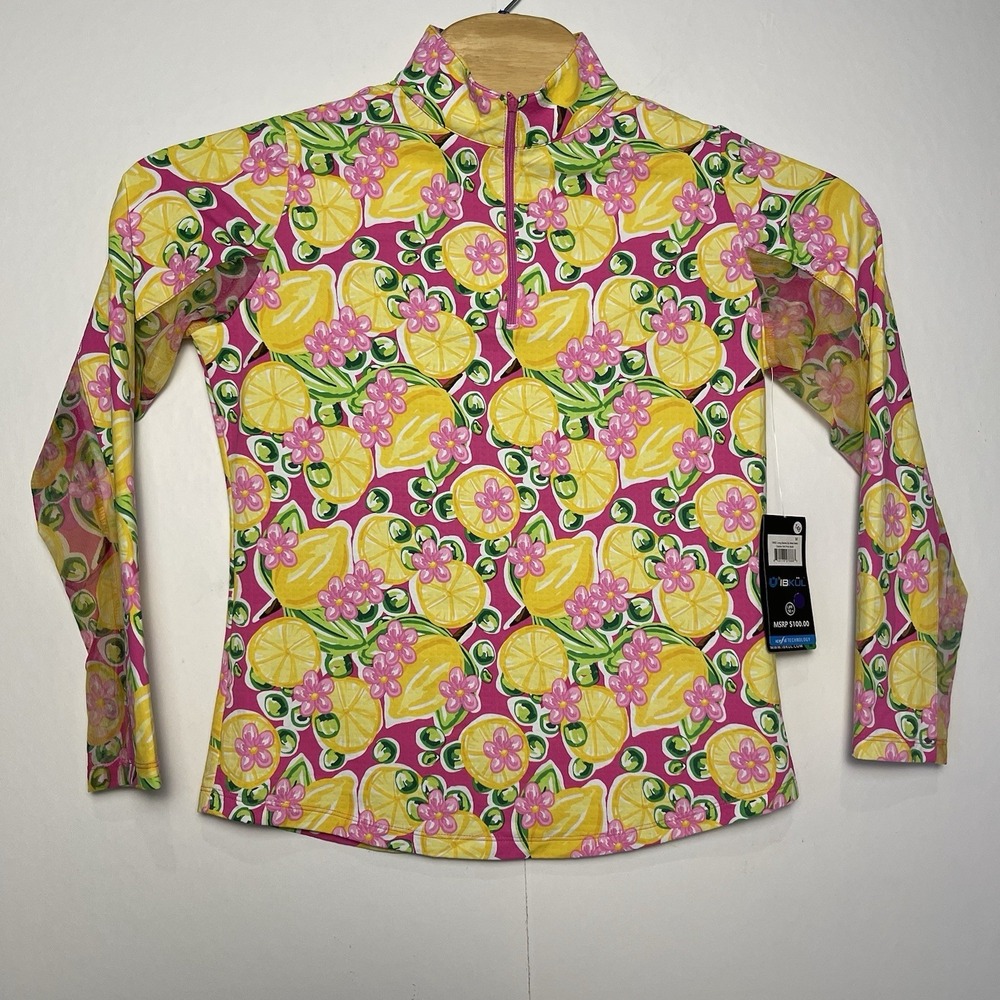 IBKUL Women's Medium Hot Pink Multi Calista Long Sleeve Mock Neck Mesh UPF 50 - Picture 2 of 10